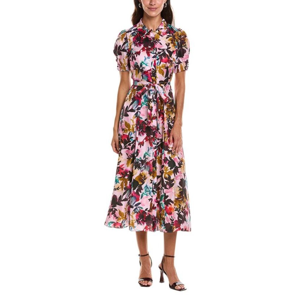 Saloni Womens  Vanessa Dotty Stamped Satin Silk Dress, Red